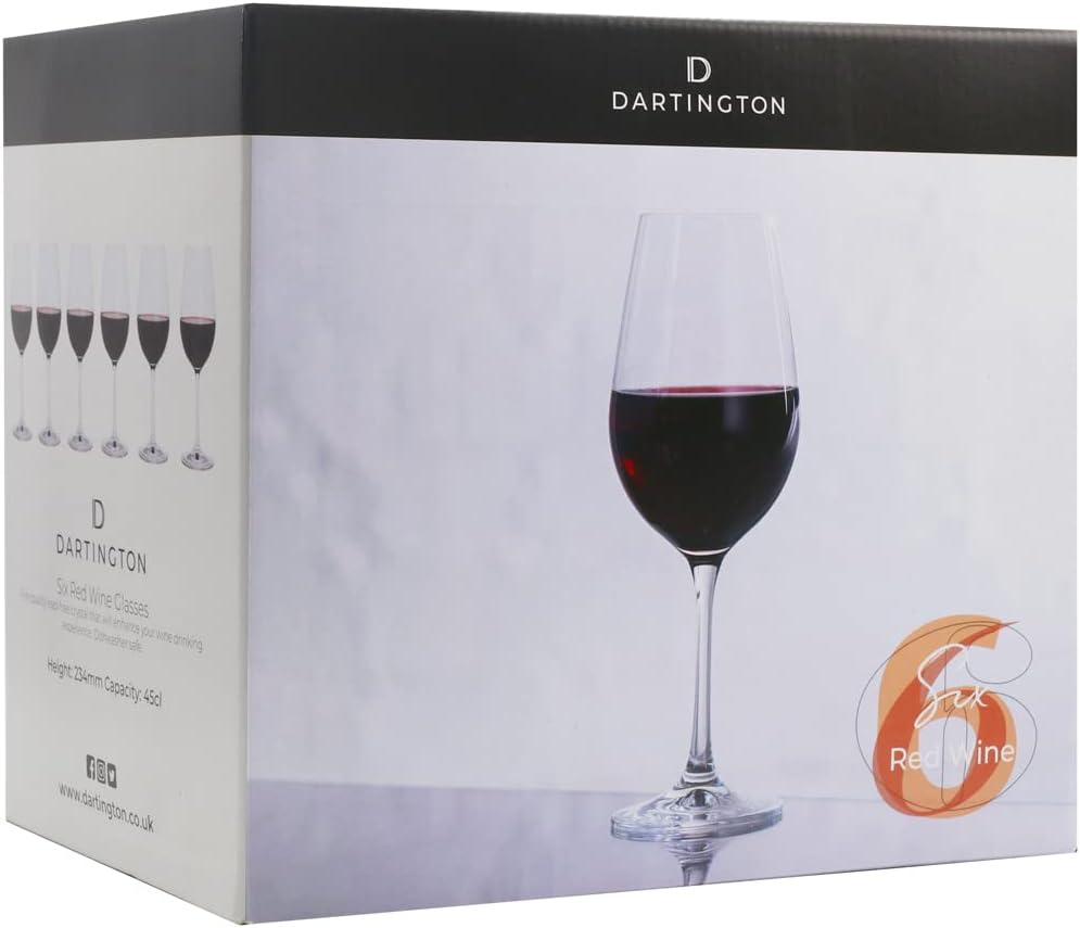 Dartington Crystal Six! Red Wine Glasses, Set of 6 | Elegant and Functional Glasses | 235mm | 450ml | Dishwasher Safe | Classy and Elegant Glassware