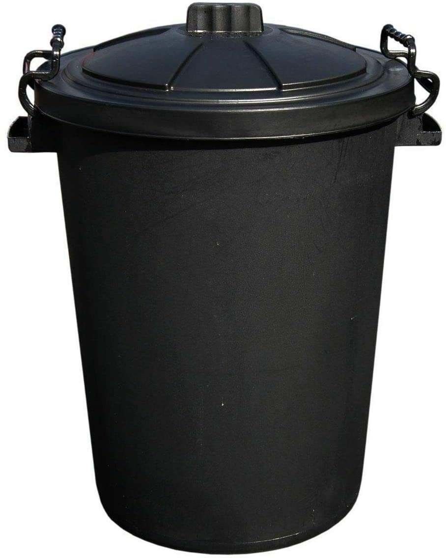 OptiProducts Black 50L 50 Litre Extra Large Heavy Duty Plastic Bin Dustbin, Storage Unit with Locking Lid for Home Garden Rubbish Waste Animal Feed