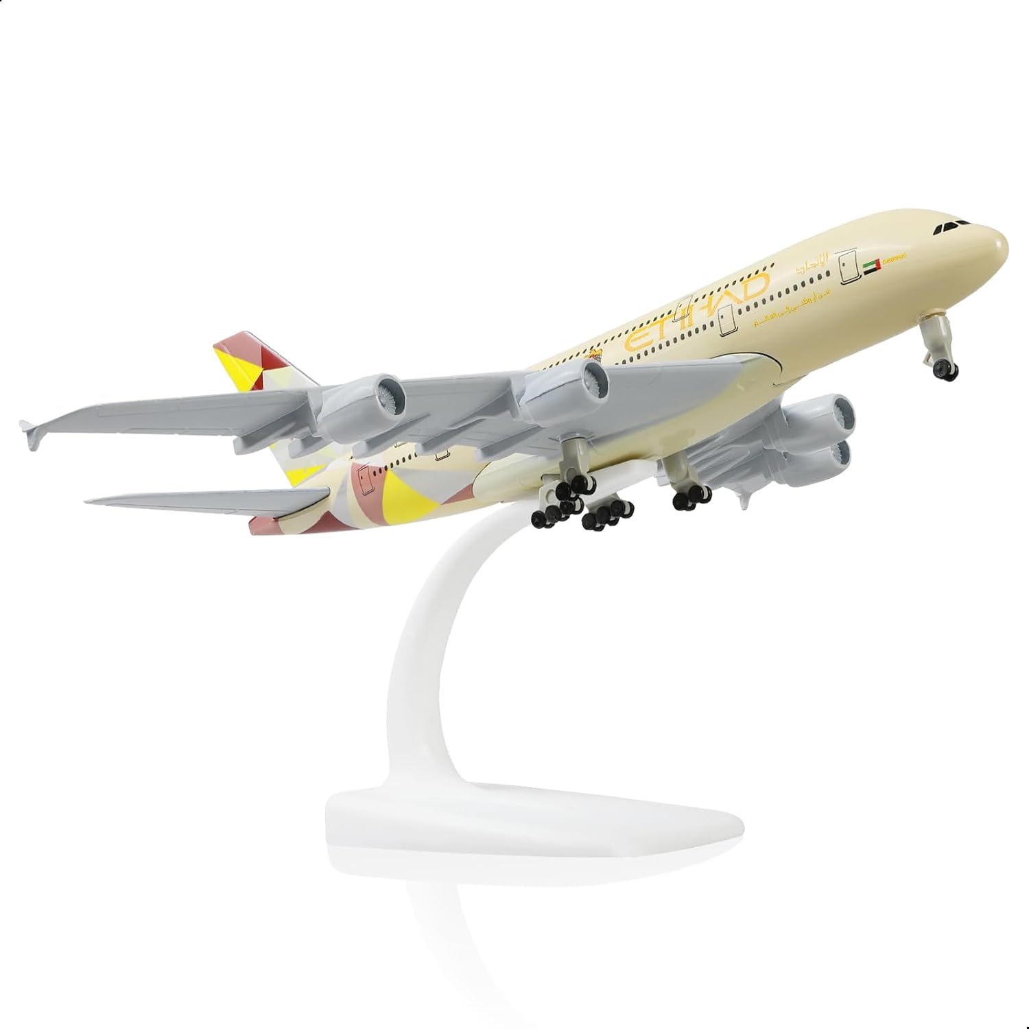A380 1/300 Die-cast Metal Airplane Model -A380 Sky Jumbo etihad380 Model Plane with Stand (7.5 inches Long) for Aviation Enthusiast Gift or Display Decorations