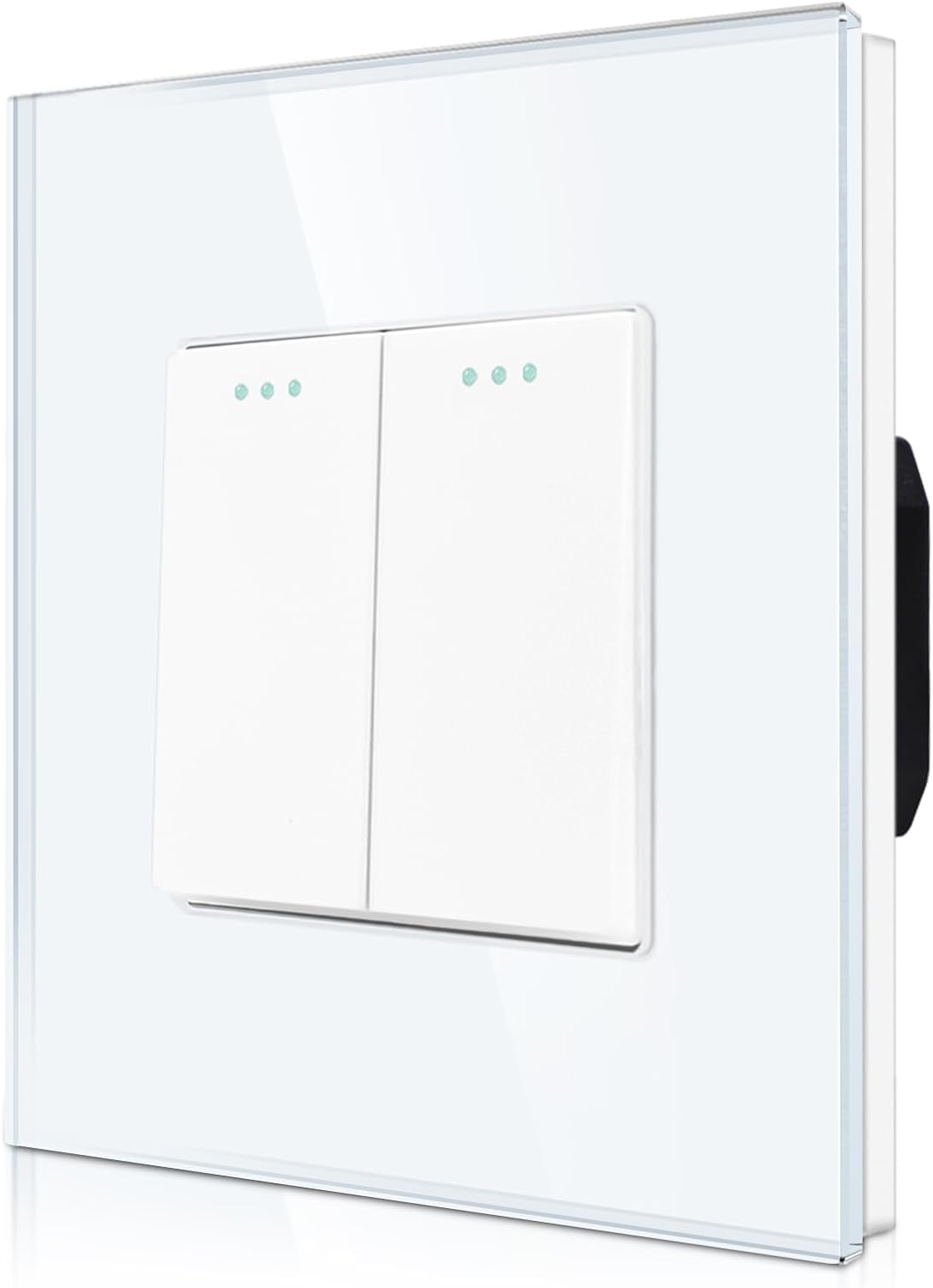 CNBINGO Rocker Button Light Switch 2 Gang 2 Way Glass Light Switch, Modern Tempered Glass Wall Panel with Phosphor Dots, White