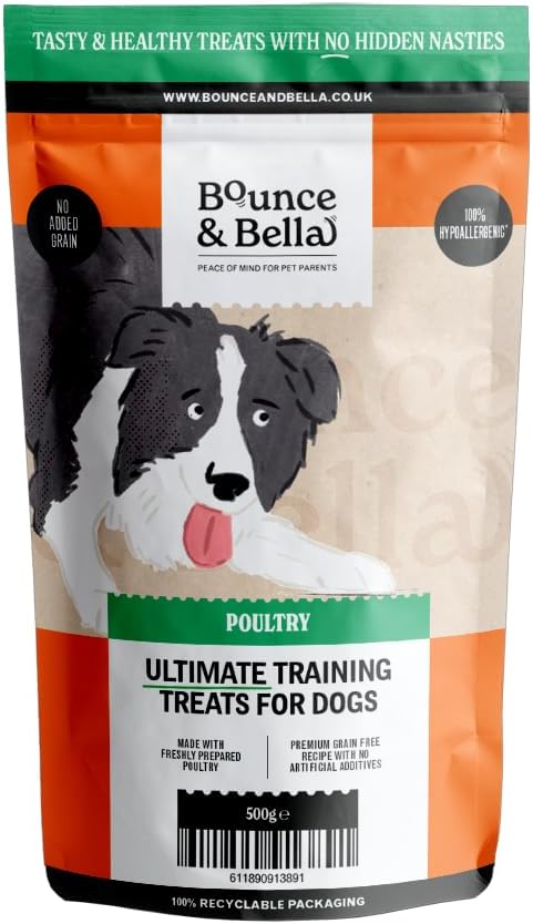 Bounce and Bella Grain Free Dog Treats - 800 Healthy Training Treats - 80% Fresh Poultry, 20% Potato & Sweet Potato - Hypoallergenic for Dogs with Sensitive Stomachs (5 Pack)