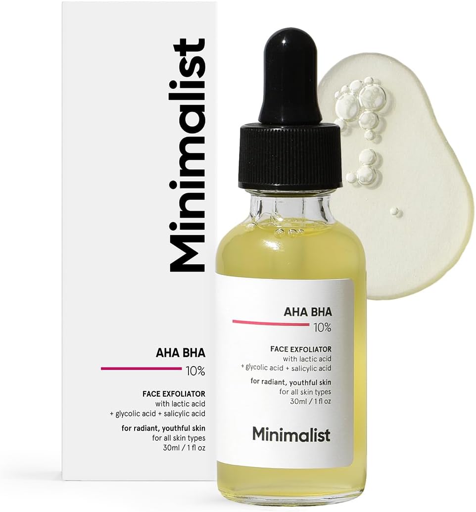 Minimalist 10% AHA BHA Exfoliating Serum For Beginners | AHAs (Lactic Acid & Glycolic Acid) & BHA (Salicylic Acid) Serum, 30 ml (Pack of 1)