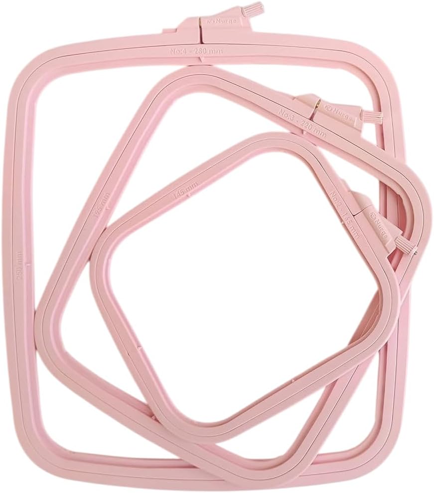 Nurge Pink 3 Pcs Set Plastic Square Embroidery Hoop, Cross Stitch Hoops, Punch Needle Hoop (3 Pcs)