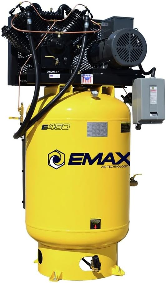 EMAX ESP10V120V1 10 HP 120 Gallon 2 Stage Single Phase Industrial V4 Pressure Lubricated Pump 38CFM@100 PSI Plus Patented Silent Air Compressor