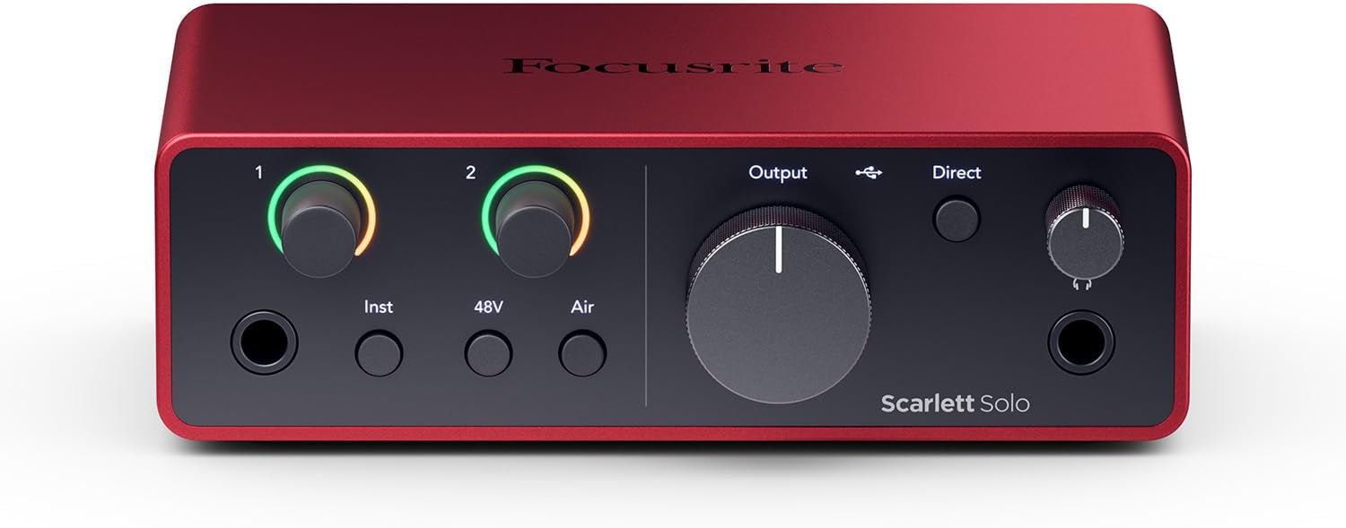 Focusrite Scarlett Solo 4th Gen USB Audio Interface, for the Guitarist, Vocalist, or Producer — High-Fidelity, Studio Quality Recording, and All the Software You Need to Record