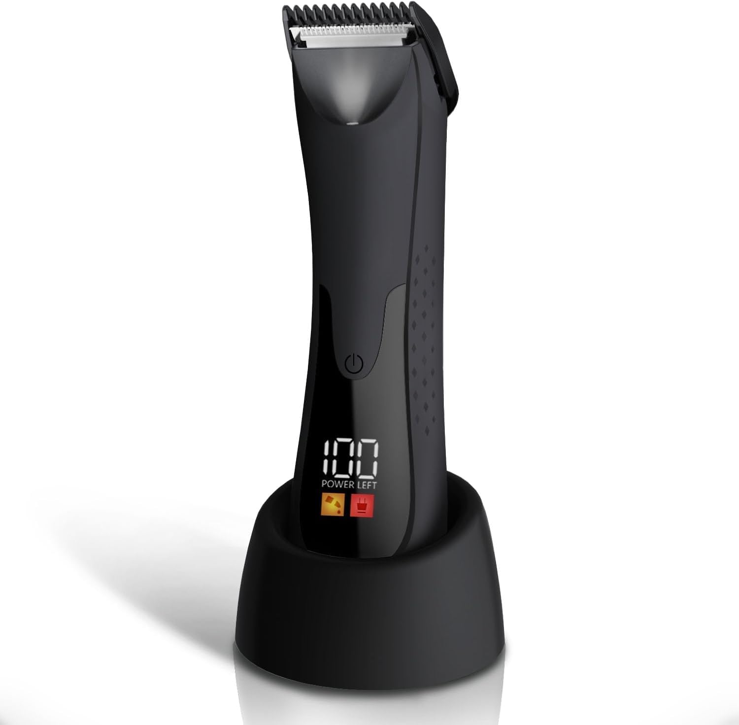 Groin Hair Trimmer - Electric Manscape Trimmer for Men, Waterproof Ball Trimmer for Pubic/Body/Groin Grooming with Ceramic Blade, LED Light, Charging Base