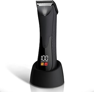 Groin Hair Trimmer - Electric Manscape Trimmer for Men, Waterproof Ball Trimmer for Pubic/Body/Groin Grooming with Ceramic Blade, LED Light, Charging Base