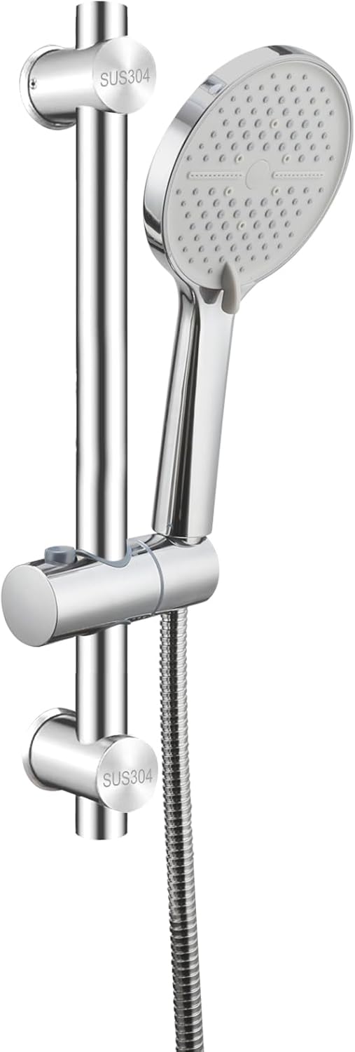 42CM Shower Riser Rail Kit Adjustable Shower Slide Bar with 5-Function Handheld Shower Head and 150CM Shower Hose SUS304 Stainless Steel Shower Holder Bracket Polished Finish