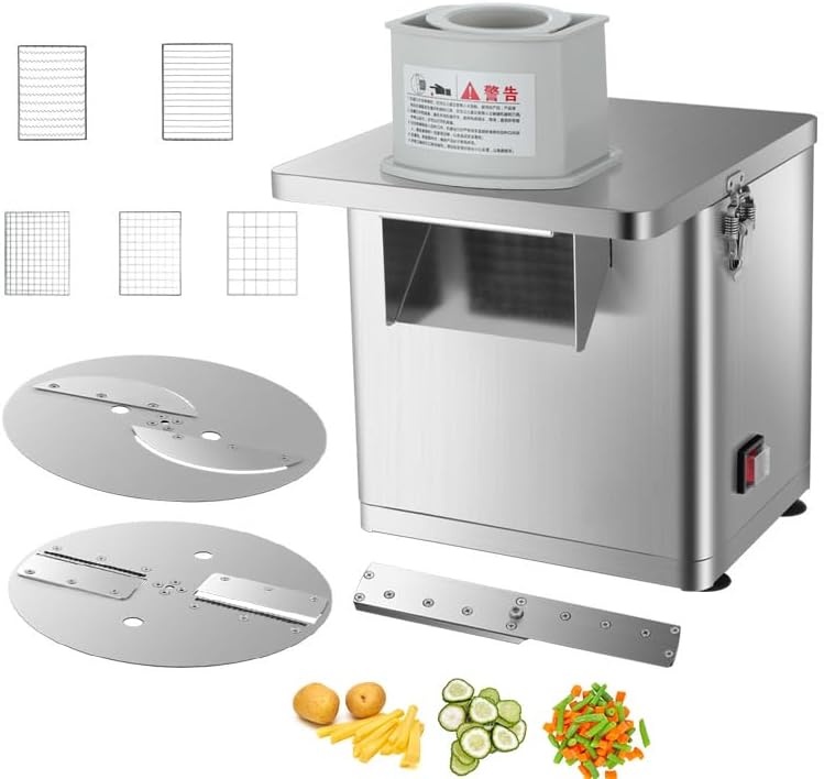 Commercial Vegetable Fruit Dicer - Potato Cutter - Food Slicer, Include 6 Blades, Three-Function Dicing, Slicing, Cutting to Strips, 12.5 x 9.4 cm Inlet
