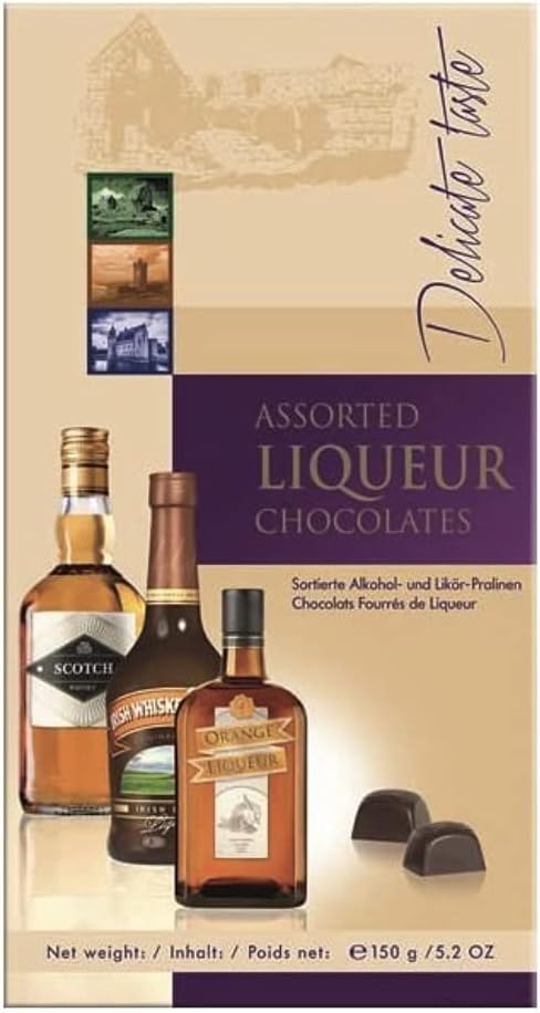 Mother's Day Gift - Assorted Liqueur Chocolate Gift Box 150g - A Premium Selection of Dark Chocolate with Liqueur Filling - Scotch, Irish Whiskey And Cointreau - Great Gift