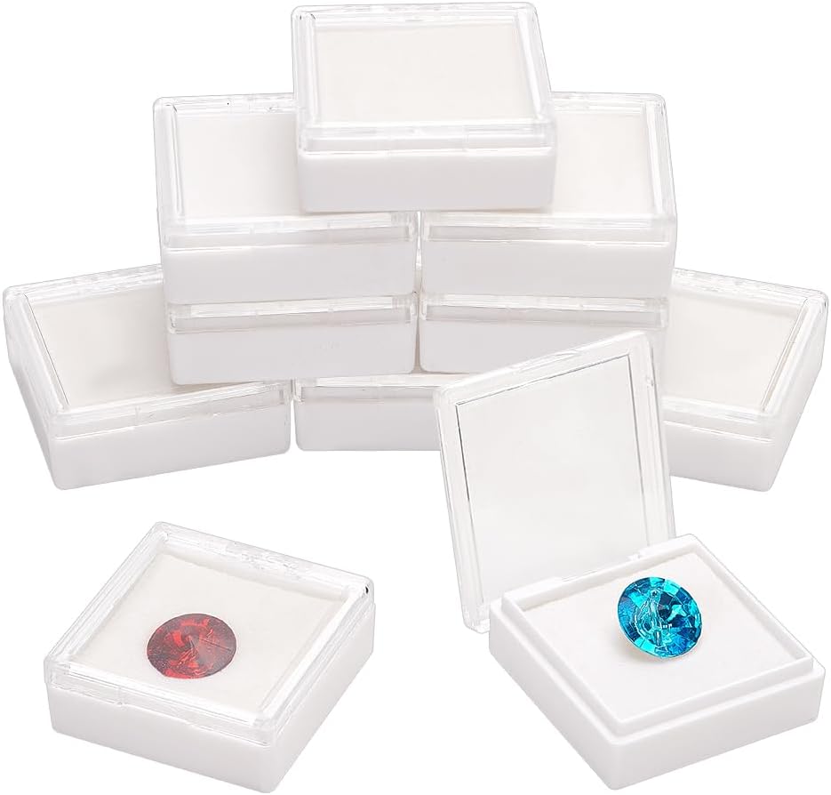 PH PandaHall Gem Display Box, 10pcs Clear Acrylic Diamond Storage Box Loose Diamond Display Case Square Jewelry Case Gemstone Containers with Lid Sponge for Gems Diamond Jewelry Display, 1.6x1.7inch