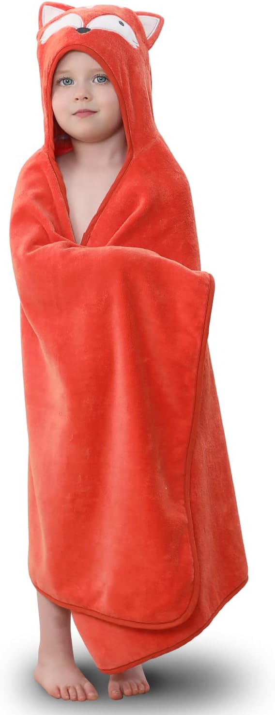 Hooded Towel for Kids 100% Cotton Ultra Soft with Unique Animal Design Large for Infants 3-10 Years (Fox)