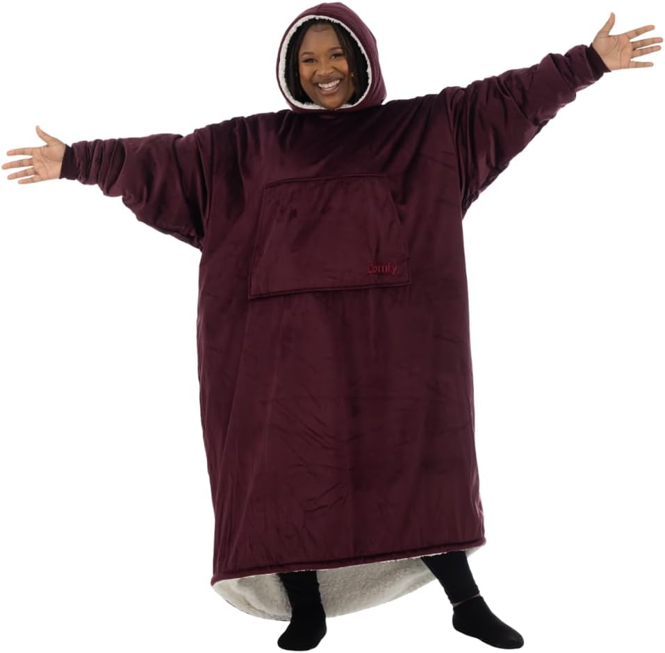 THE COMFY Original | Sherpa Lined Microfiber Fleece Wearable Blanket, Oversized Design with Hood and Pocket from Shark Tank