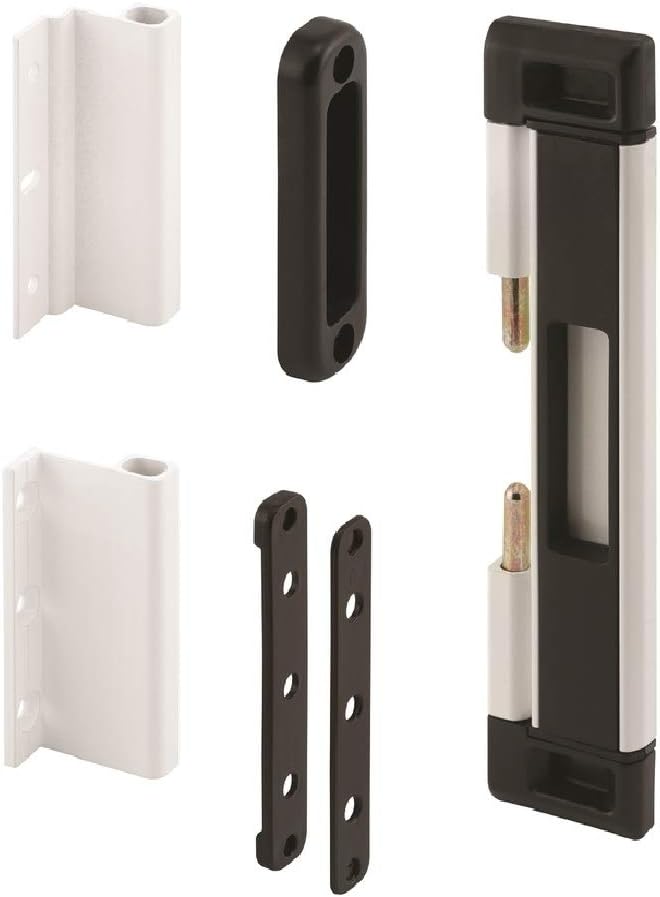 Prime-Line U 11037 Patio Door Deadbolt Lock, 8 In. Overall Height, Steel Bar, Surface (1 Kit), White/Black