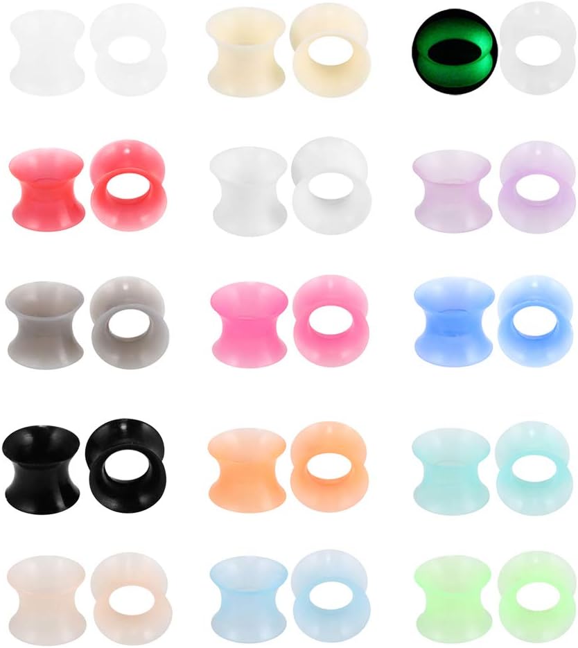Xpircn Flexible Ear Plugs - Double Flared Flesh Ear Piercing Jewelry, 15 Pairs