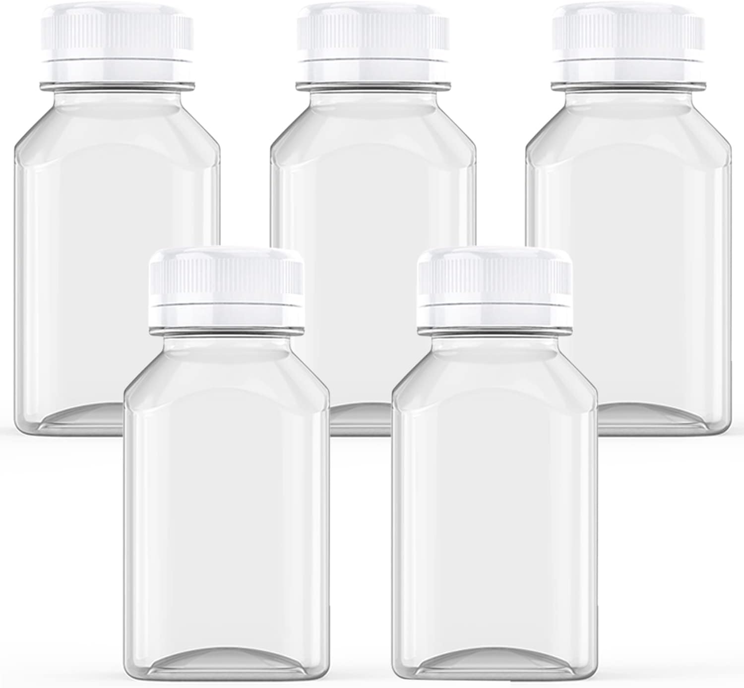 Axe Sickle 5 Pcs 8 Ounce Juice Bottles Plastic Milk Bottles Bulk Beverage Containers with Tamper Evident Caps Lids White for Milk, Juice, Drinks and Other Beverage Containers