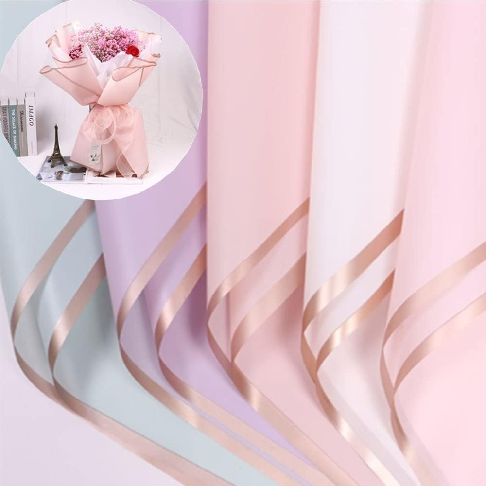 25 Counts /5 Colors Gold Edge Waterproof Floral Wrapping Paper,Florist Bouquet Supplies,DIY Crafts,Gift Packaging or Gift Box PackagingPaper 22.8x22.8Inch