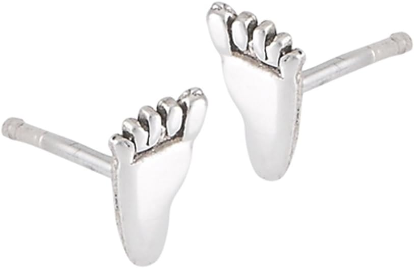Bare Feet Post Left and Right Foot Simple .925 Sterling Silver Anatomy Stud Earrings