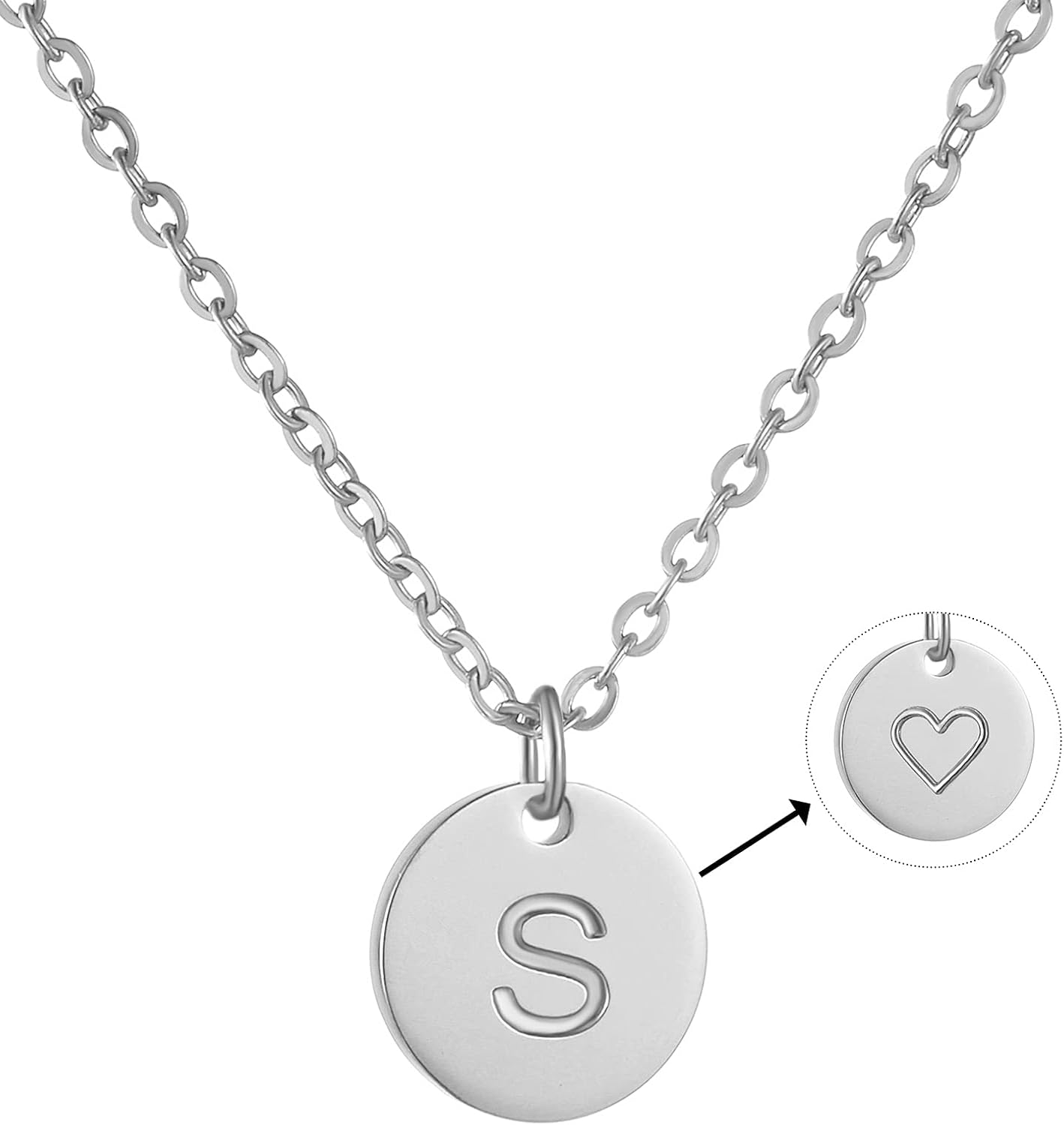 Initial Letter Necklace for Women Round Pendant with Heart Necklace Personalized Birthday Jewellery Gifts Gold/Silver/Rose Gold