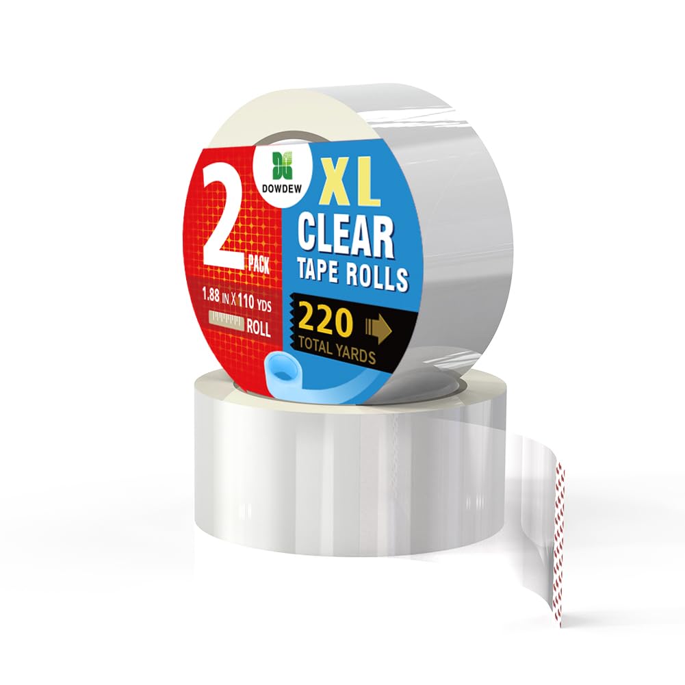Clear Packing Tape, [2 Pack] Heavy Duty Packaging Tape 1.88 Inch x 110 Yards Ultra Strong Refill Rolls for Shipping Mailing Moving 220 Total Yards