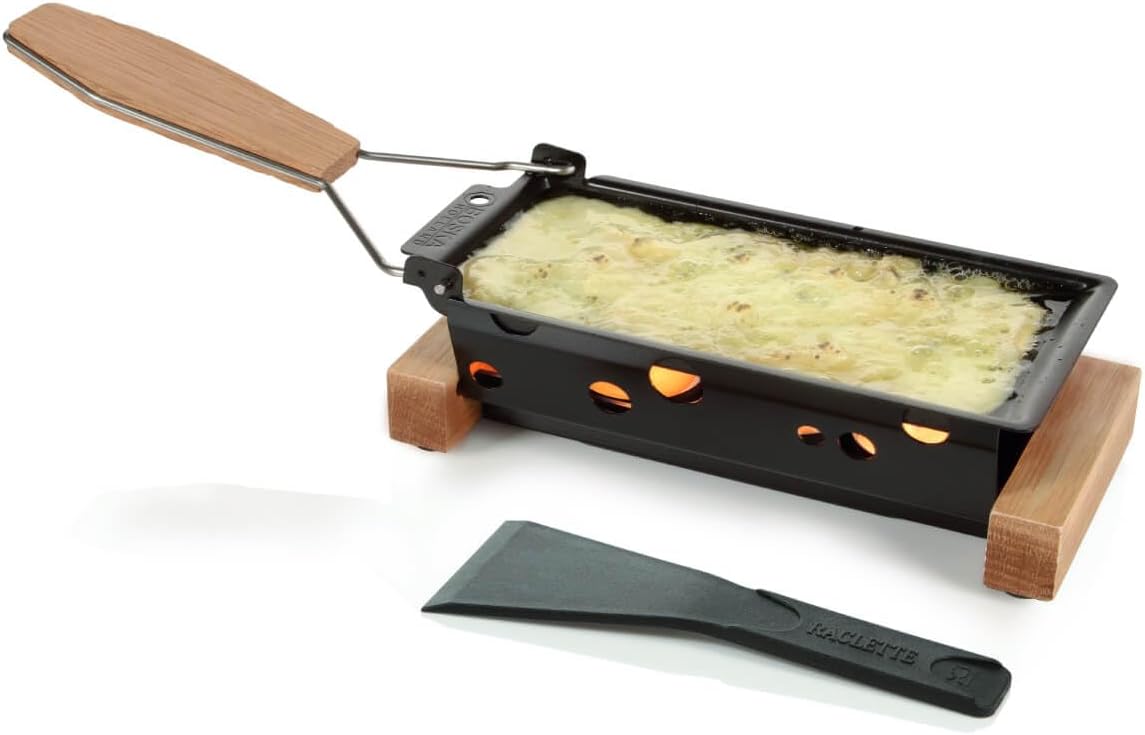BOSKA Raclette Cheese Oslo - Partyclette - Raclette Grill 2 Persons on Teawarmers - Characteristic Wood with Spatula [Complete your Guilty Meals with Melted Cheese or Grilled Vegetables]