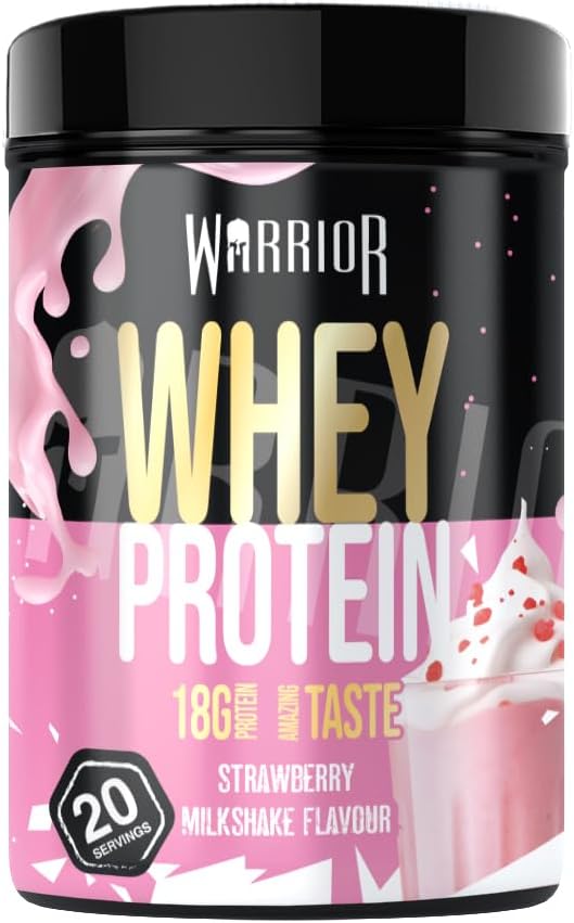 Warrior Whey Protein Powder 500g - Up to 36g* Protein per Shake – Low Sugar - Muscle Growth and Recovery Drink - Amazing Taste - 20 Servings - GMP Certified (Strawberry Milkshake)