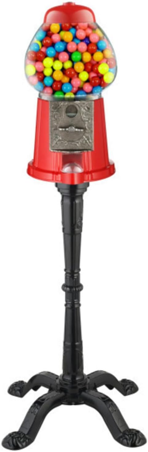 15” Gumball Machine with Stand and Coin Bank - Bubble Gum Machine Candy Dispenser Vending Machine with Glass Globe and Metal Base - Vintage Style Gum Ball Machine by Great Northern Popcorn (Red)