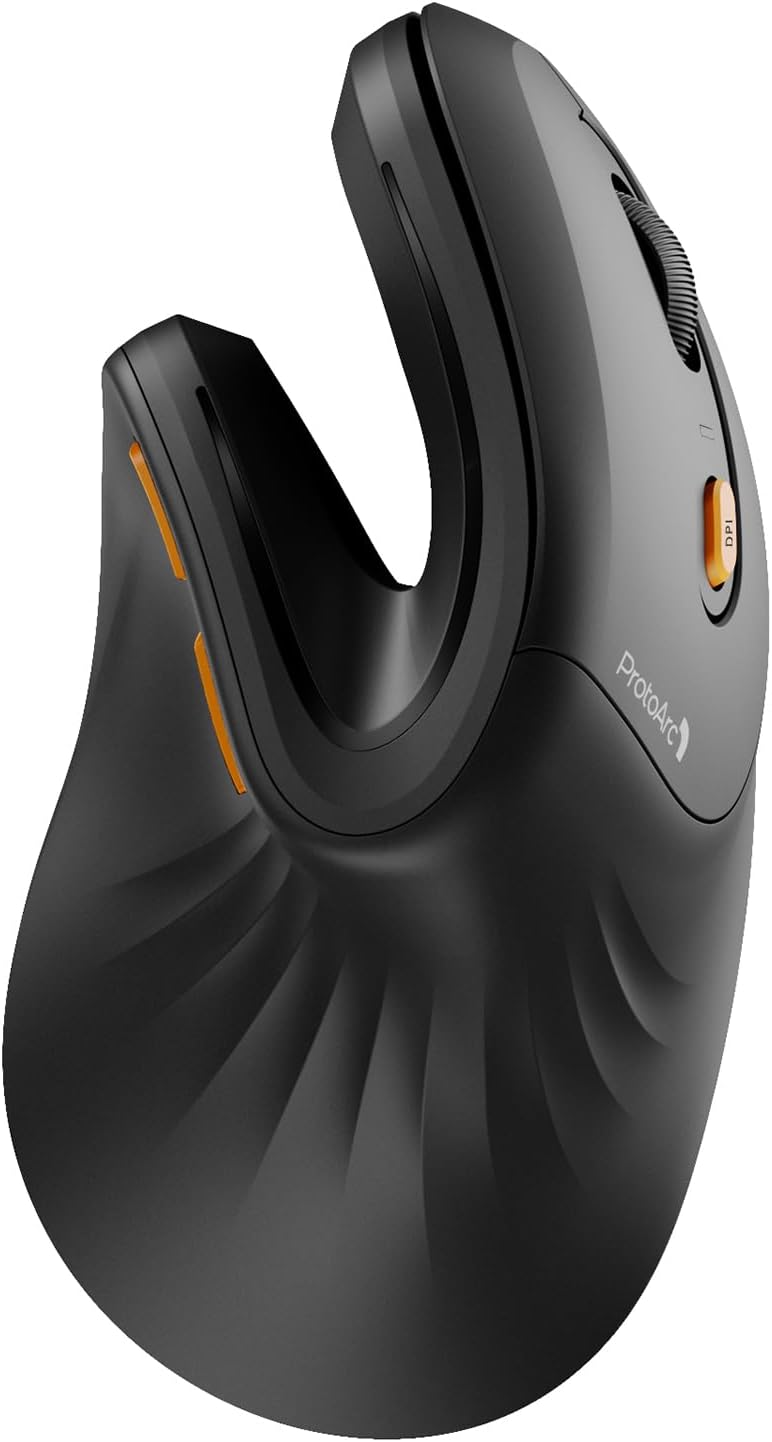 ProtoArc Ergonomic Vertical Mouse, EM11 NL Bluetooth Mouse Wireless, Ergo Mouse with 3 Multi-Device for PC/Notebook/Laptop, USB-C Rechargeable Mice for Windows, Mac OS,Black