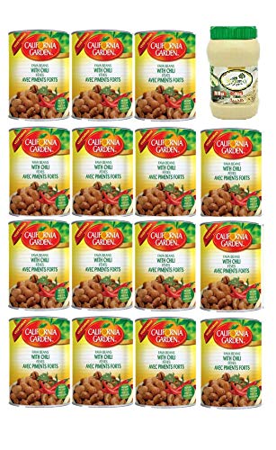 California Garden Premium Kosher Fava Beans with Chili 15 Cans 16oz/450g each + 1 Jar Al Amin Premium Tahini Sauce 400gr. - حدائق كاليفورنيا فول مدمس بالفلفل الحار + 1 طحينة الأمين الممتازة 400 غ
