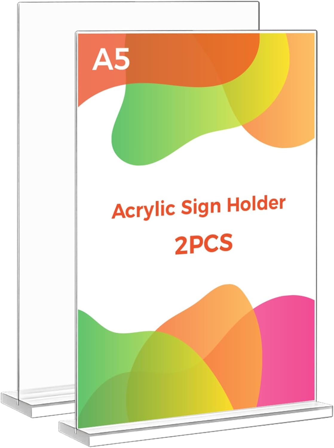 A5 Acrylic Sign Holder, 2 Pack T-Shaped Double-Side Display Stand Poster Holder Clear A5 Menu Holders for Office, Hotel Store Restaurant