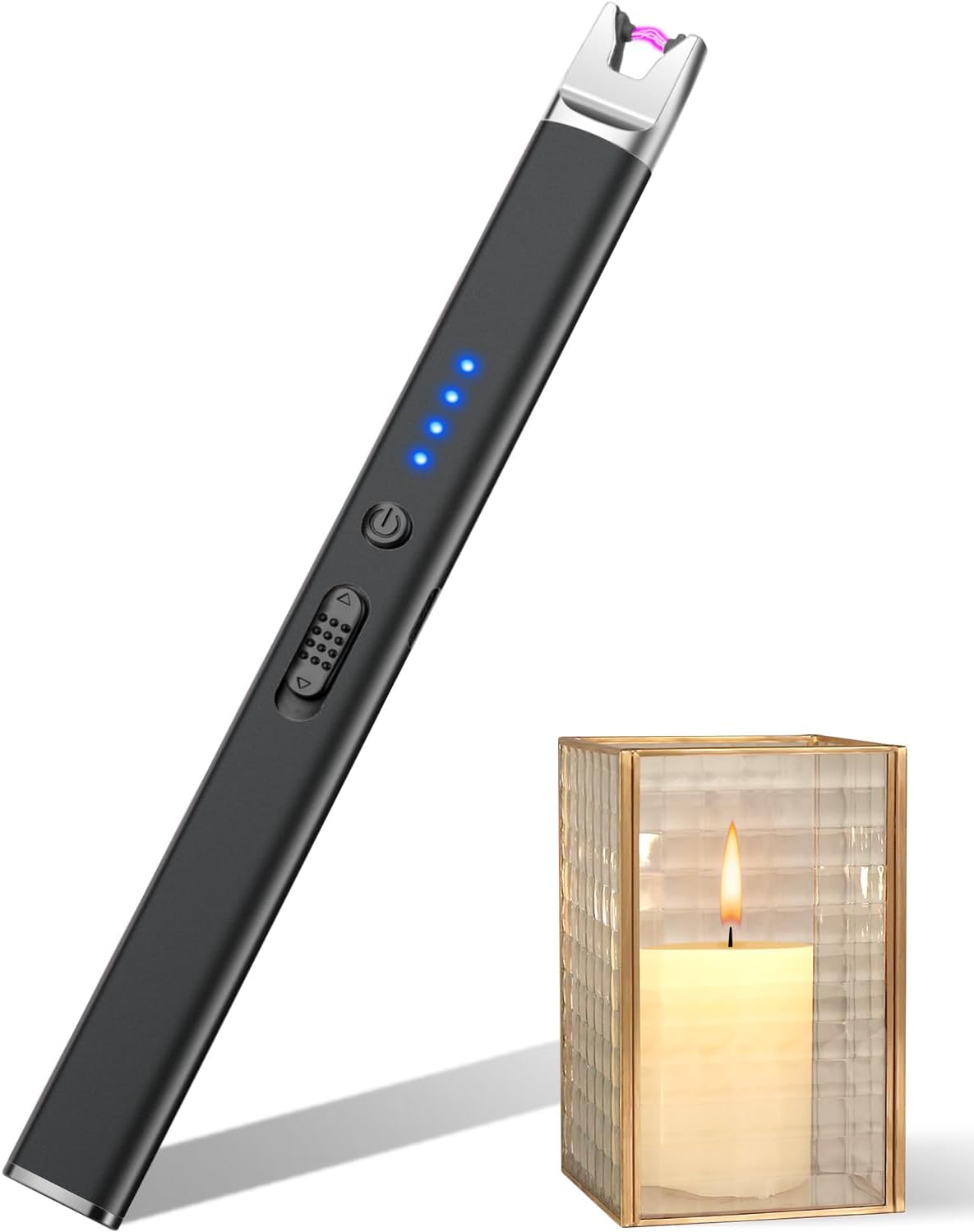 Electric Candle Lighter Long Reach USB Rechargeable BBQ Lighter, Windproof & Flameless Arc Plasma Lighters for Candles, Survival, Camping, Outdoors, Home, Gifts for Women