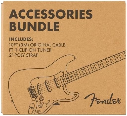 Fender All-in-One Accessories Bundle, Includes 10ft Instrument Cable, FT-1 Clip-On Tuner, and Durable Polyester Strap, Suitable for All Players