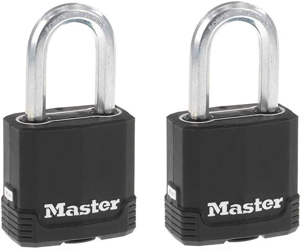Master Lock M115XTLFCCSEN Covered 1-7/8-Inch Wide Magnum Laminated Steel Padlock, 5/16-Inch Diameter, 1-1/2-Inch Shackle Clearance, Twin Pack, 2 Pack