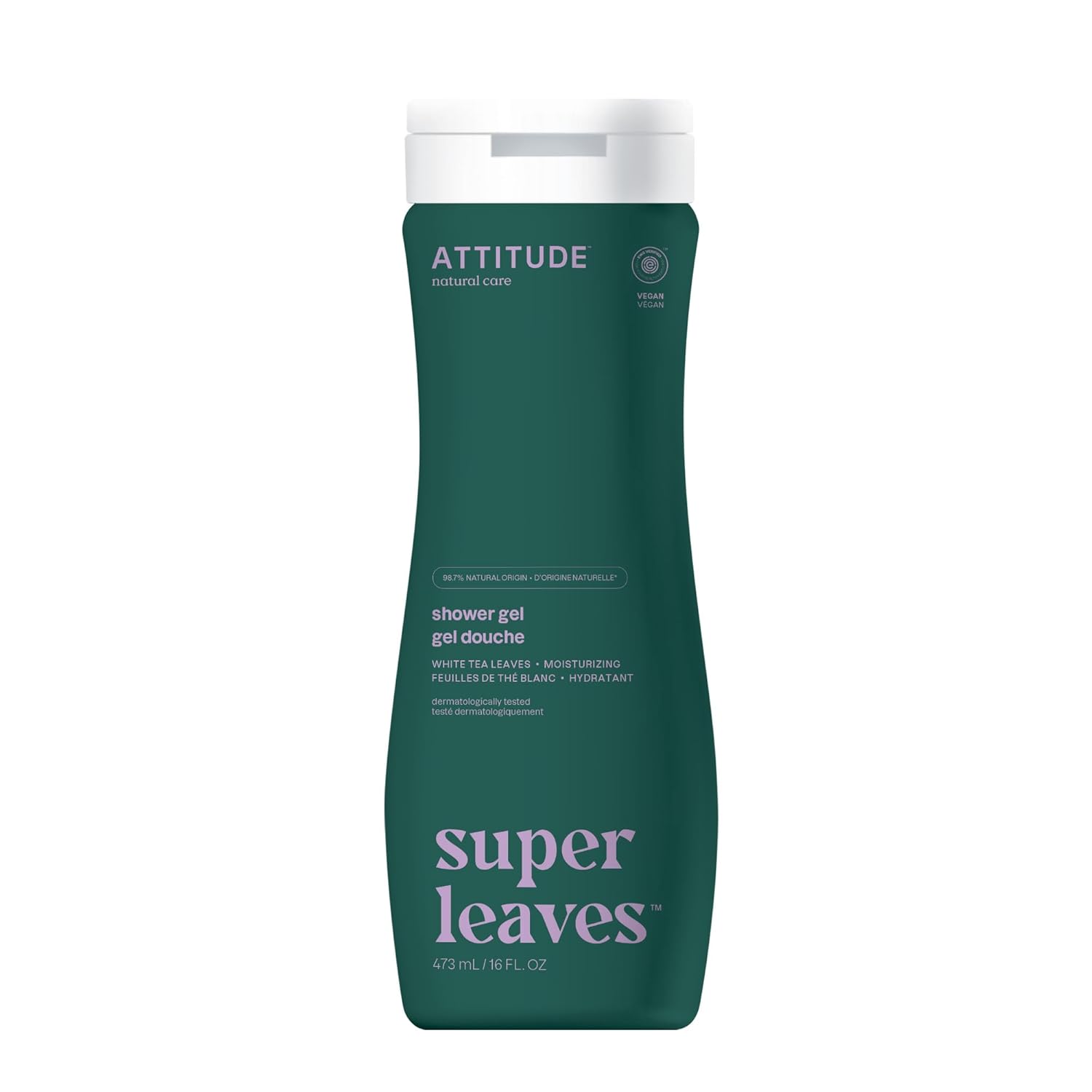 ATTITUDE Body Wash, EWG Verified Shower Gel, Dermatologically Tested, Plant and Mineral-Based, Vegan Personal Care Products, White Tea Leaves, 16 Fl Oz