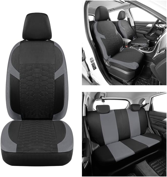 Full Set Universal Car Seat Covers for Toyota Auris Avensis Camry-Corolla Highlander Hilux Land Cruiser Prius RAV4 2 Urban cruiser Verso Yaris – Front and Rear Split Bench Car Seat Cover (Grey)
