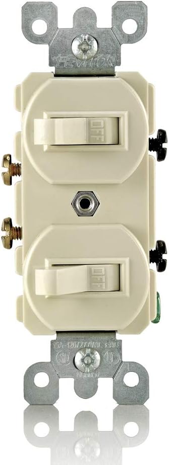 Leviton 15 Amp, 120/277 Volt, Duplex Style Single-Pole/Single-Pole Combination Switch, 5224-2I, Ivory