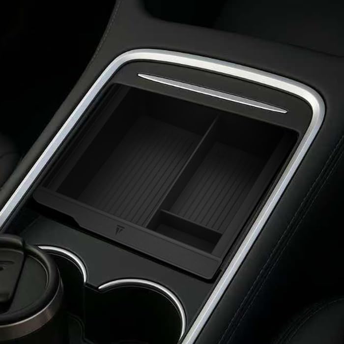 TUDIA Center Console Organizer Tray Designed for Tesla Model 3 (2021-2023) / Model Y (2021-2024) [Not Compatible with Model 3 2024/2025] Smooth Slide Silicone Interior Storage Accessories (Black)