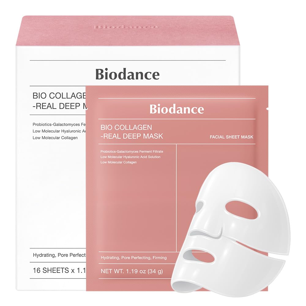 BIODANCE Bio-Collagen Real Deep Mask, Hydrating Overnight Hydrogel Face Mask, Pore Minimizing, Plumping, Elasticity Improvement, Korean Skin Care | 1.19oz(34g) x 16ea
