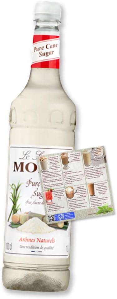 Monin Pure Cane Sugar Coffee Syrup 1L for Coffee and Cocktail | Premium with Natural Flavours and Colourings | Vegan-Friendly | Includes Drink Recipe