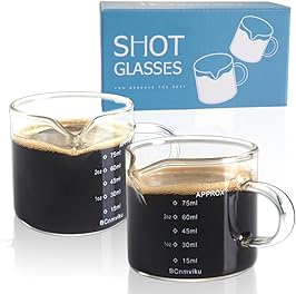 BCnmviku 2 PACK Espresso Glass Measuring Cup Triple Pitcher Milk Cup 75ML Espresso Cups with Handle Espresso Shot Glass with V-Shaped Mouth Clear Glass Espresso Accessories Milk Frothing Pitcher