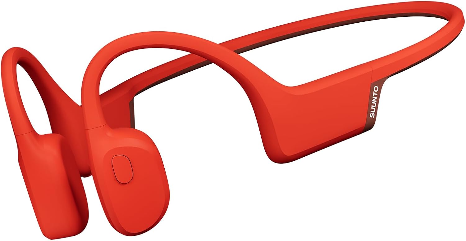 SUUNTO Sonic Open-Ear Bone Conduction Sports Headphone, Bluetooth Wireless Headset w/Enhanced Bass & Multipoint Connection, 10H Playtime w/Fast Charging, Built-in Dual Mics, Waterproof & Light, Red