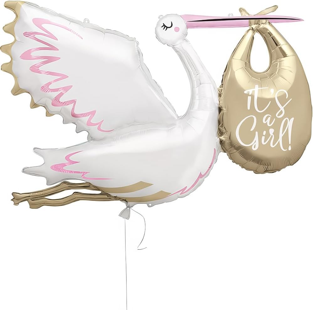 It's a Girl Giant Stork Foil Balloon (157cm) - Perfect for Baby Showers & Gender Reveal Parties - 1 Pc