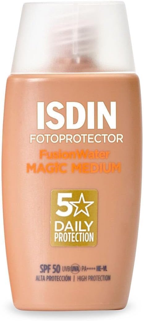 ISDIN Fusion Water Color SPF 50 (Medium) 50ml , Tinted daily facial sun cream , Ultra-light texture