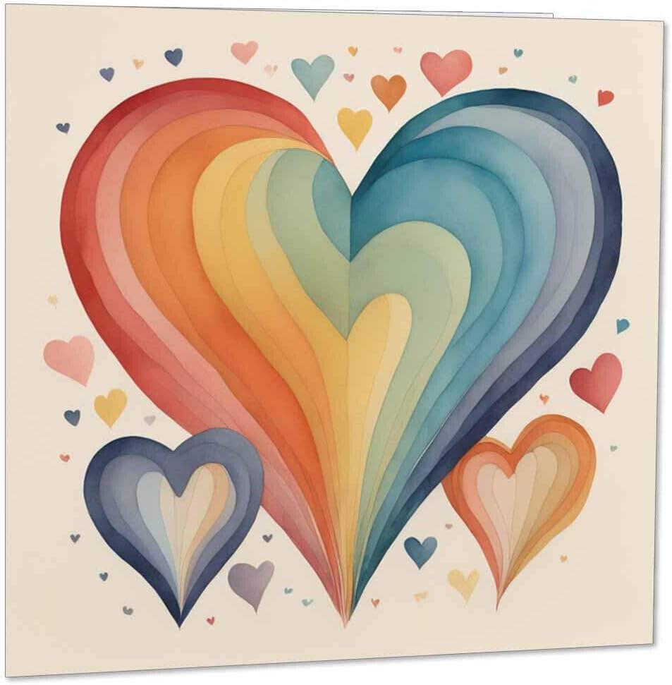 Rainbow Love Hearts Card 145 x 145mm