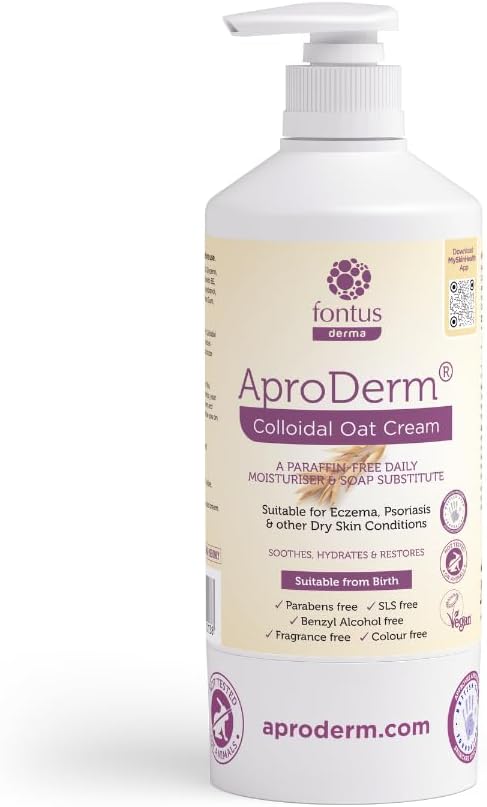 AproDerm® Colloidal Oat Cream 500ml Pump – Paraffin Free, Vegan, 2-in-1 Moisturiser and Soap Substitute for Dry Skin, Eczema, Dermatitis and Psoriasis