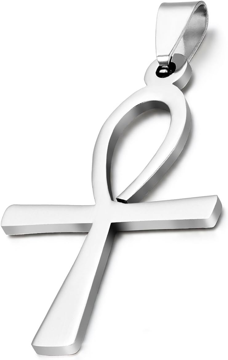 Flongo Ankh Cross Pendant Necklace: Tribal Stainless Steel Necklace Collectible Egypt Necklace 22 inch Chain