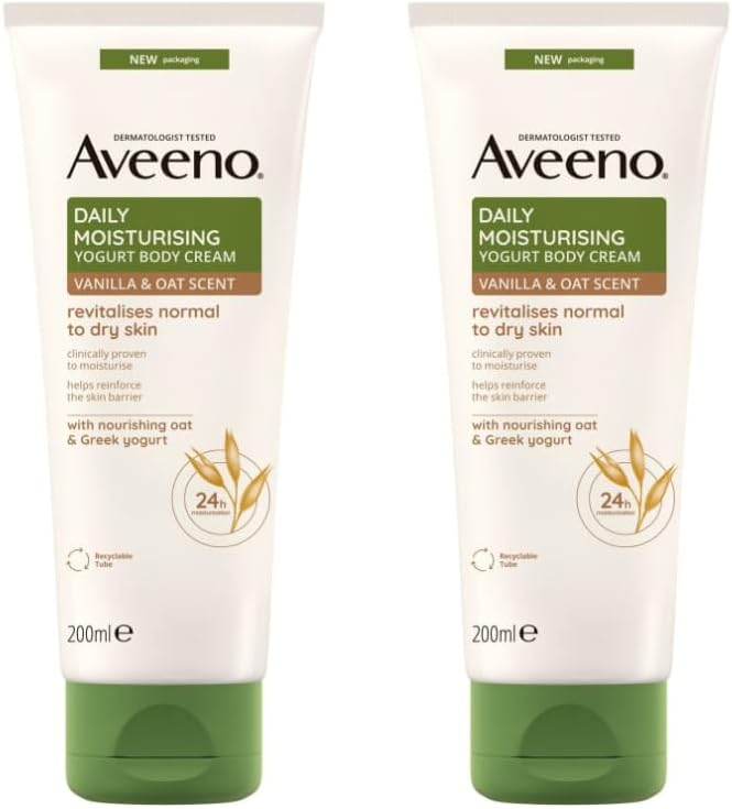Aveno Daily Moisturising Yogurt Body Cream 200ml - It Reinforces The Skin Barrier For Long-Lasting Hydration - Pack of 2 x 200ml