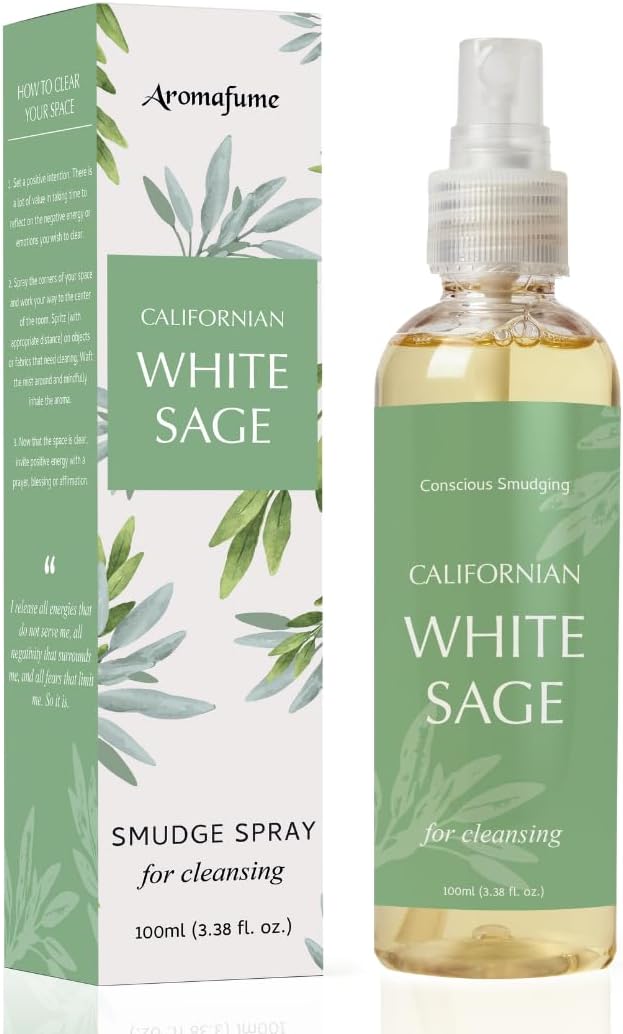 White Sage Smudge Spray for Spiritual Cleansing, Aromafume | 100ml/3.3 oz | Sage Spray for Cleansing Negative Energy & Protection | Non-Toxic Room Spray | Natural Sage Mist for Smudging
