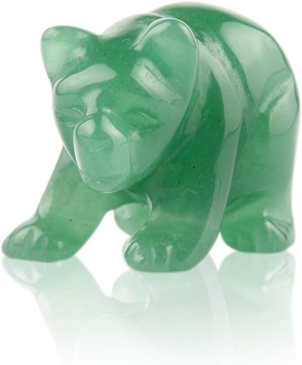 Natural Beads Semi Stone Carved Bear Green Aventurine Statue Chakra Healing Reiki Crafts (Green Aventurine)