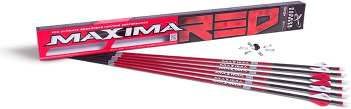Carbon Express Maxima RED Fletched Carbon Arrows with Dynamic Spine Control and Blazer Vanes, 6-Pack, Available in 250(.400 Spine) & 350(.350 Spine)